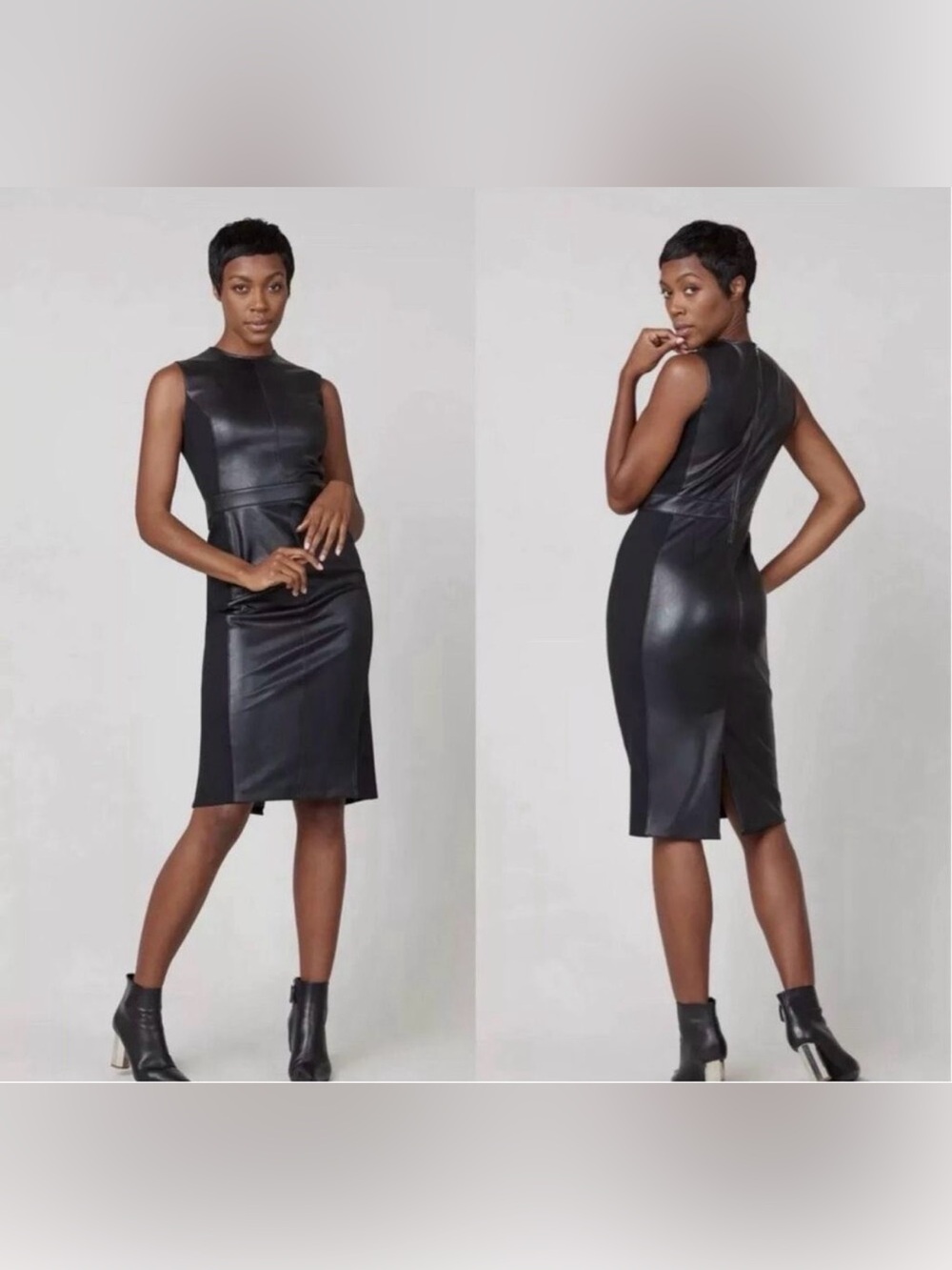 NEW Spanx Leather-like Combo Fitted Black Dress Women’s Professional Large